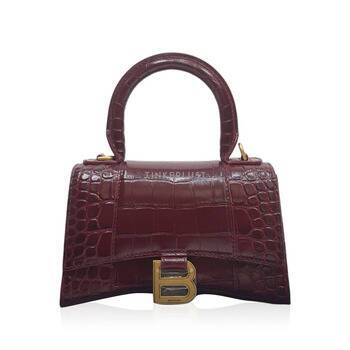 tas satchel Balenciaga Hourglass XS Top Handle Croco Maroon